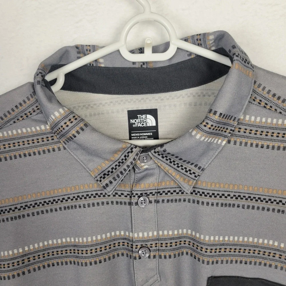 The North Face Men's FlashDry Short Sleeve Polo Shirt Gray Striped Pocket XXL